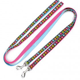 Повод за кучета RECORD ZAMPINE NYLON LEASH PINK с цветна шарка на лапички 